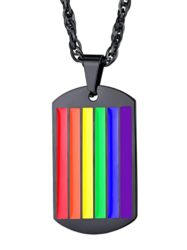 Bandmax Regenbogen Kette Damen Dog Tag Kette Herren Edelstahl Schwarze Kette LGBT Halskette Erkennungsmarke Weizenkette Gay Pride Modeschmuck Accessoire von Bandmax