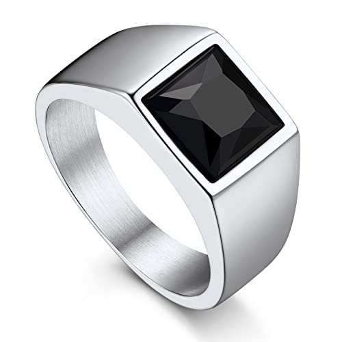 Bandmax Ring Damen Herren Siegelring Edelstahl Ring mit 8MM breit Stein Eheringe Größe 54mm Solitär Ring Partner Ring Schmuck Accessoires von Bandmax