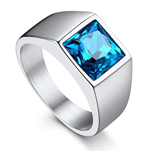 Bandmax Ring Frauen Männer Siegelring Edelstahl Ring Blauer Stein 8MM breit Eheringe Solitär Ring Größe 57mm Partner Ring Herren Schmuck Accessoires von Bandmax