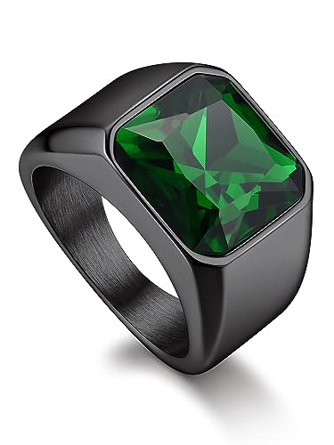 Bandmax Ring Schwarz Grüner Ring Bandring Edelstahl Herren Ringe Siegelring Größe 62mm Ring mit grünem Stein 12MM breit Herren Schmuck Accessoires von Bandmax