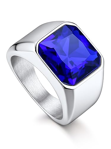 Bandmax Ringe für Herren Blaue Ring Edelstahl Siegelring Größe 67mm Bandring Ring mit blauem Stein Bandring Schmuck Blau Accessoires für Geburtstag von Bandmax