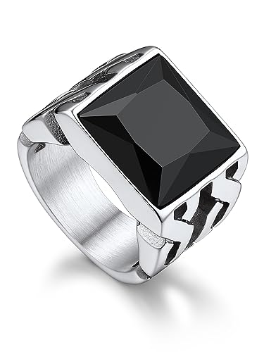 Bandmax Ringe für Herren Siegelring Wikinger Edelstahl Ring mit Stein 14MM breit Bandring Onyx Ring Größe 59mm Ringe Jungen Freundschaftsring Accessoires Wikinger Modeschmuck von Bandmax