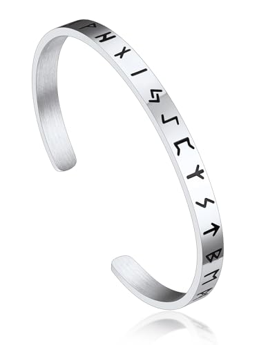 Bandmax Runen Armband Herren Damen Armspange Edelstahl Armreif Offen Wikinger Armband 6MM breit Freundschaftsarmband Charm Armband Manschettenarmband Wikinger Schmuck Accessoires von Bandmax