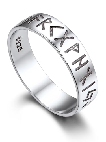 Bandmax Runen Ring 925 Silber Ringe Männer Ring Größe 52mm Bandring 5mm breit Partner Ringe Freundschaftsring Wikingerschmuck Weihnachten Geburtstag von Bandmax