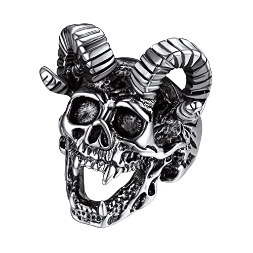 Bandmax Schaf Horn Schädel Ring Totenkopf Siegelring für Männer Jungen Gothic Schädel Fingerring Ringgröße 72 Edelstahl Ring Mode Schmuck für Verschiedene Anlässe von Bandmax