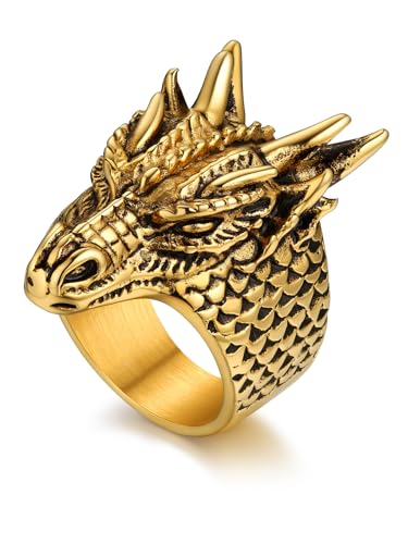Bandmax Schlange Ring Edelstahl Drachen Ring Herren Vergoldete Ringe Größe 54 MM Bandring Gotik Schmuck für Jungen Mädchen von Bandmax