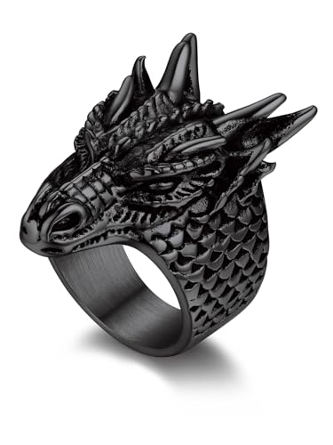 Bandmax Schlange Ring Edelstahl Drachenring Herren Bandring Schwarz Größe 54 MM Siegelring Gotik Schmuck von Bandmax