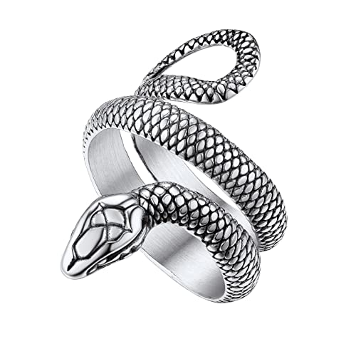 Bandmax Schlange Ring Männer Jungen Schöner Schlangenring Gothic Ring Ringgröße 54 Fingerring Snake Ring aus Edelstahl Unisex Schicke Schmuck Snake Accessoire für Weihnachten Halloween von Bandmax