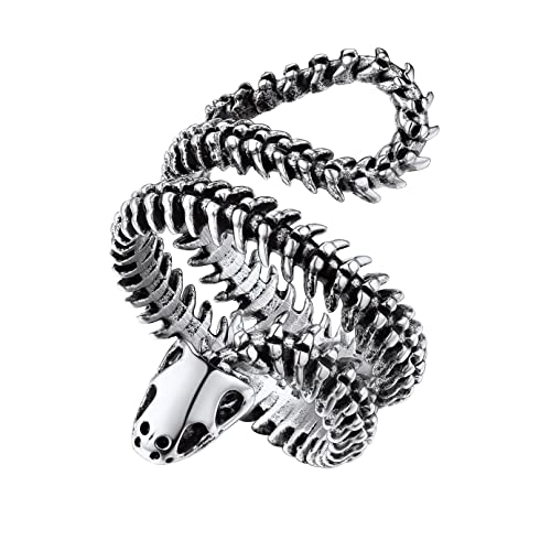 Bandmax Schlangenknochen Ring Männer Jungen Schöner Schlangenring Ringgröße 54 Gothic Punk Fingerring Snake Ring aus Edelstahl Schlange Ring Unisex Schicke Schlangenschmuck für Halloween von Bandmax