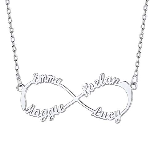 Bandmax Schlüsselbein Kette für Damen Mädchen personalisiert Namen Kette mit Unendlichkeit Symbol Edelstahl 4 maßgeschneiderten Namen Halskette 40+5cm Schmuck Souvenir für Freundschaft von Bandmax