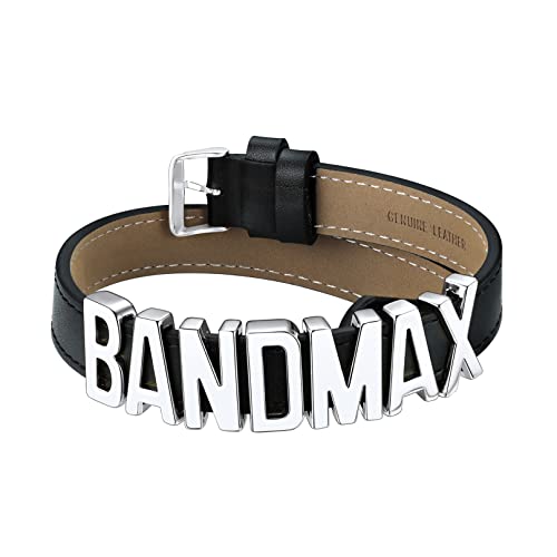Bandmax Schwarz Leder Collier Damen Halskette Choker Kette Halsband Personalisiert Namenkette mit Buchstaben/Zahlen/Zeichen Charms DIY Necklace Punk Lederkette Modeschmuck für Geburtstag von Bandmax