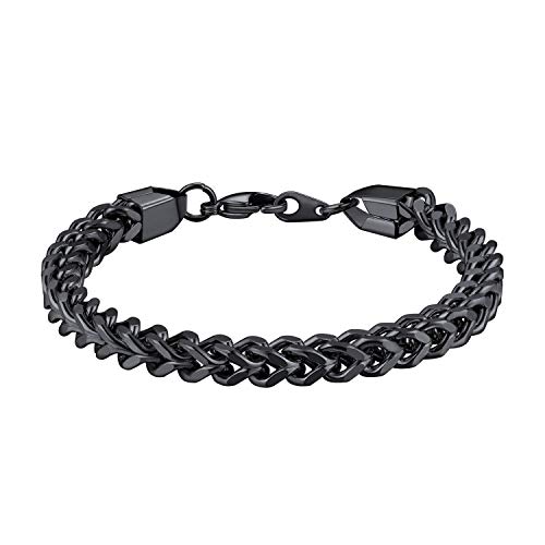 Bandmax schwarz Edelstahl Armkette 21cm für Männer Jungen, 6mm klassische Franco Kette Armband Fuchsschwanz Kette Gliederarmband Modeschmuck Accessoire für Alltagsleben von Bandmax