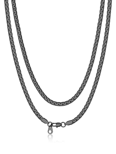 Bandmax Schwarze Kette Herren Venezianierkette 4mm Venzianier Halskette für Herren Edelstahl Gliederkette Männer Box Link Kette 61cm Necklace Men Punk Halsreif Halsschmuck Modeschmuck für Freund Bandmax Schwarze Kette Herren Venezianierkette 4mm Venzianier Halskette für Herren Edelstahl Gliederkette Männer Box Link Kette 61cm Necklace Men Punk Halsreif Halsschmuck Modeschmuck für Freund von Bandmax