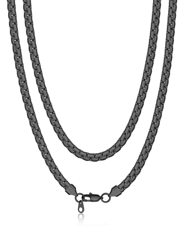 Bandmax Schwarze Kette Herren Venezianierkette 6mm Venzianier Halskette für Herren Edelstahl Gliederkette Männer Box Link Kette 51cm Necklace Men Punk Halsreif Halsschmuck Modeschmuck für Freund von Bandmax