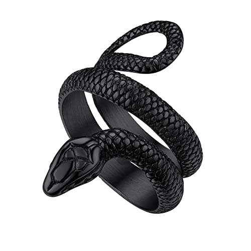 Bandmax Schwarze Schlange Ring Gothic Ring Männer Jungen Schöner Schlangenring Ringgröße 62 Fingerring Snake Ring aus Edelstahl Snake Accessoire Unisex Schicke Schmuck für Weihnachten Halloween von Bandmax