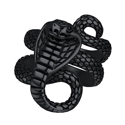 Bandmax Schwarzer Kobra Ring Männer Jungen Schlange Ring aus Edelstahl Kobra Fingerring Ringgröße 54 Gothic Snake Ring Unisex Schicke Schmuck Snake Accessoire für Weihnachten Halloween von Bandmax