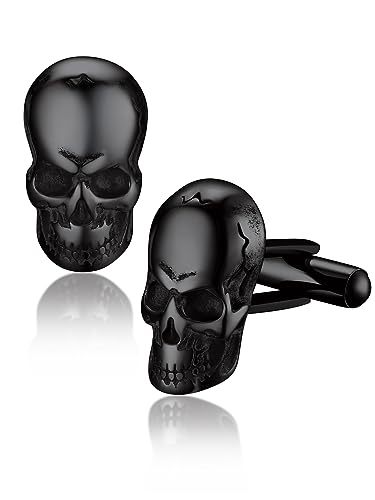 Bandmax Schwarzer Manschettenknopf Edelstahl Totenkopf Manschettenknöpfe Herren Cufflinks Gothic Schädel Shmuck für Weihnachten Geburtstag von Bandmax