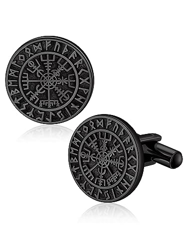 Bandmax Schwarzer Manschettenknopf Edelstahl Wikinger Kompass Manschettenknöpfe Herren Cufflinks for Men Wikinger Shmuck für Weihnachten Geburtstag Mann von Bandmax