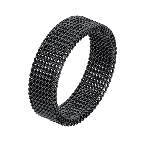 Bandmax Schwarzer Mesh Ring für Männer Frauen Twist Ring aus Edelstahl Mesh Bandring Ringgröße 57 Fingerring mit 5,8MM Breite Partner Ring Schickes Schmuckstück für Valentinstag Weinachten Geburtstag von Bandmax