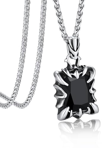 Bandmax Schwarzer Onyx Kette Edelstahl Halskette Damen Herren Panzerkette 55CM Kubanische Kette Mädchen Jungen Stein Anhänger Kette mit Stein Punk Schmuck Gothic Accessoires Bandmax Schwarzer Onyx Kette Edelstahl Halskette Damen Herren Panzerkette 55CM Kubanische Kette Mädchen Jungen Stein Anhänger Kette mit Stein Punk Schmuck Gothic Accessoires von Bandmax