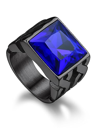 Bandmax Schwarzer Ring Siegelring Keltisch Edelstahl Ringe für Herren Ring mit Stein 14MM breit Größe 59mm Bandring Blauer Freundschaftsring Schmuck Wikinger Accessoires von Bandmax