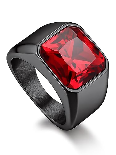Bandmax Siegelring Ring Rot Edelstahl Ring Schwarz Größe 67mm Ringe für Herren Solitär Ring mit Stein 12MM breit Accessoires Schmuck von Bandmax