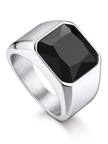 Bandmax Siegelring Ringe Herren Größe 64mm Edelstahl Ring mit Stein 12MM breit Ringe Frauen Onyx Ring Bandring Freundschaftsring Herren Schmuck Accessoires von Bandmax