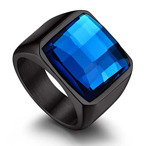 Bandmax Siegelring Schwarz Männer Ring Edelstahl Ring Blauer Stein 15MM breit Verlobungsring Bandring Größe 59mm Accessoires Herren Schmuck für Geburtstag von Bandmax