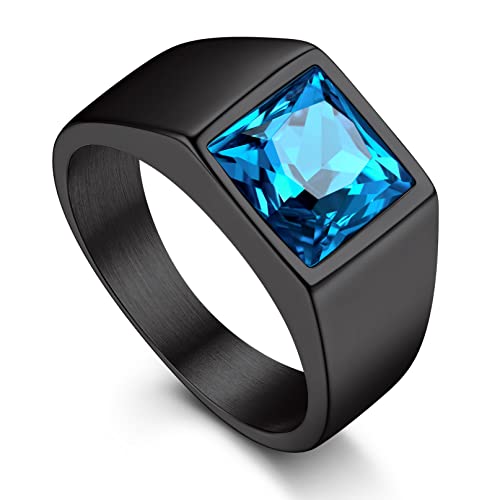 Bandmax Siegelring Schwarz Männer Ring Edelstahl Ring Blauer Stein 8MM breit Verlobungsring Eheringe Größe 59mm Accessoires Modeschmuck von Bandmax