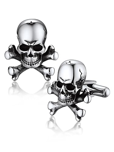 Bandmax Skull Manschettenknöpfe Herren Totenkopf Manschettenknopf Edelstahl Cufflinks for Men Gothic Modeschmuck Herren Hemd Manschettenknöpfe von Bandmax