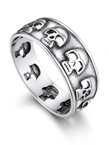 Bandmax Totenkopf Ring Herren Silber Ringe Damen Ringe Größe 67mm Partnerringe Fingerring 5mm breit Bandring Gothic Silberschmuck Gothic Schädel Ring von Bandmax