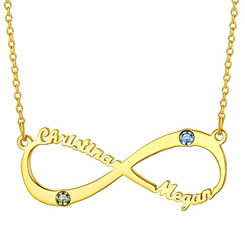 Bandmax Unendlichkeit Anhänger mit 2 maßgeschneiderten Namen & Geburtssteine 18k vergoldet personalisiert Namenkette für Liebespaar Ehepaar 40+5cm Schlüsselbeinkette Modeschmuck für Geburtstag von Bandmax