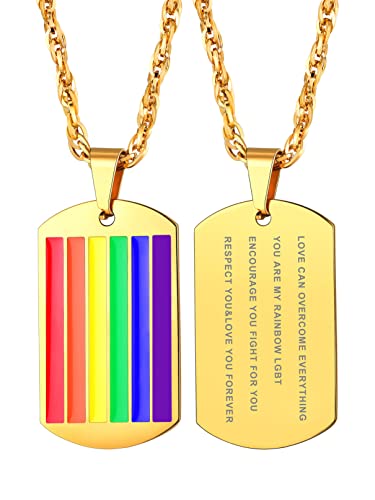 Bandmax Homosexuell LGBT Gay Pride Dog Tag Anhänger Personalisierte Kette 18k vergoldet Kette Damen Herren Erkennungsmarke mit 55cm+5cm LGBTQ Accessoires von Bandmax