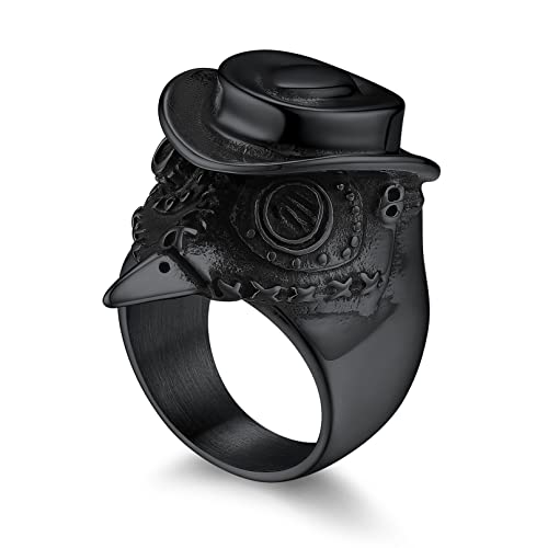 Bandmax Vogel Pestdoktor Fingerring Herren Punk Schwarze Ringe Größe 69 Plague Doctor Vogel Ringe Edelstahl Siegelring Gotik Punk Tierring Accessoire Schmuck von Bandmax