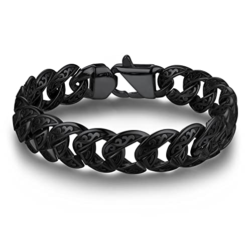 Bandmax Wikinger Armband Männer Kubanisches Armband Edelstahl Keltischer Knoten Panzerarmband Schwarze Partnerarmbänder für Geburtstag Wikinger Schmuck Länge 19 CM von Bandmax