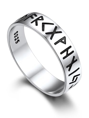 Bandmax Wikinger Ring Herren Damen Ringe Silber 925 Fingerring Größe 62mm Bandring 5mm breit Ring mit Gravur Silber Ring Vintage Schmuck für Vatertag von Bandmax