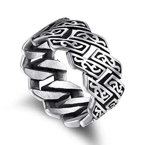 Bandmax Wikinger Ringe Herren Fingerring Edelstahl Ringe Kante Panzerkettenring Größe 57 Bandring im Chain Look Kante Partnerring Biker Ringe Wikinger Schmuck Accessoires von Bandmax