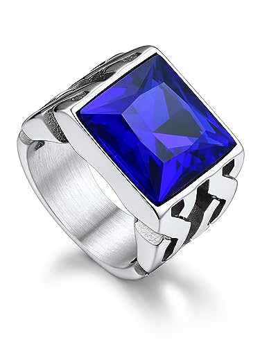 Bandmax Wikinger Ringe für Herren Siegelring Edelstahl Bandring Blauer Ring mit Stein 14MM breit Ringe Jungen Größe 59mm Freundschaftsring Accessoires Wikinger Modeschmuck von Bandmax