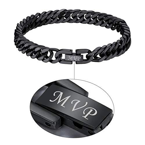 Bandmax massive Panzerkette personalisiert Armband für Herren Damen - 8mm breit Schwarz kubanische Gliederarmband 21cm schwere Panzer Armband Link Chain Armband Street Style Modeschmuck Accessoire von Bandmax