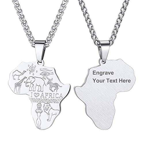 Bandmax personalisiert Afrika Landkarte Anhänger mit Weizenkette 55+5cm Edelstahl Ich Liebe Afrika Kette verstellbar Modeschmuck Accessoire für Männer von Bandmax