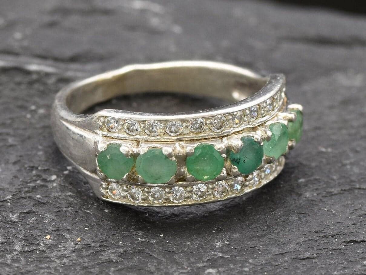 Smaragdring, Natürlicher Smaragd, Mai Birthstone, Dreifacher Silberring, Dicker Ring, Vintage Echter Erstellt Diamant Smaragdring, Natürlicher Smaragd, Mai Birthstone, Dreifacher Silberring, Dicker Ring, Vintage Echter Erstellt Diamant von BandsByAdina
