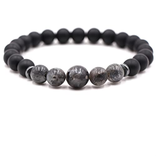 Armband Damen, Achat Armband Damen Grau Elastische Runde Glatte Natursteinperlen Perlenarmbänder Geschenke für Frauen 19cmx8mm von Banemi