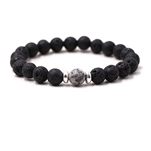 Armband Perlen Damen, Lava Armband Damen Schwarz 8mm Unisex Lavagestein Perlenarmband Perlenarmbänder Geschenk für Frauen 19cmx8mm von Banemi