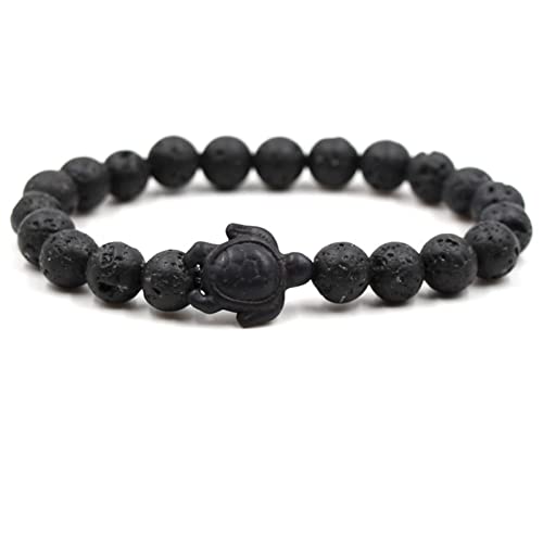 Armband Perlen Damen, Lava Armband Damen Schwarz Schildkrötentier Perlenarmbänder Geschenk für Frauen 19cmx8mm von Banemi