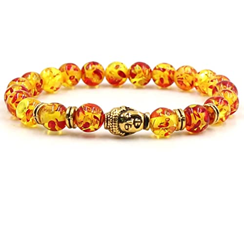 Armkette Damen, Armband Damen Perlen Gelb Zirkonia Legierung Goldener Buddha Perlenarmbänder Beste Freundin Geschenke 19cmx8mm von Banemi