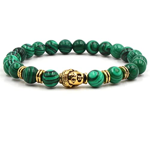 Armkette Herren, Männer Armband Grün Malachit Legierung Goldener Buddha Perlenarmbänder Modisches Geburtstagsgeschenk 19cmx8mm von Banemi