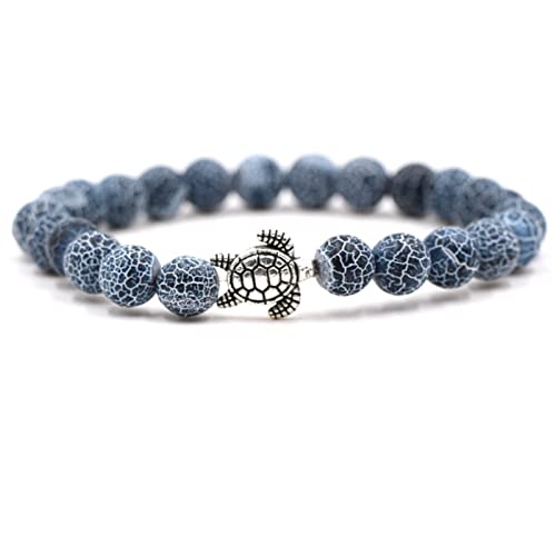 Armreif Damen, Bead Armband Damen Blau Magnesit Legierung Elastische Runde Natursteinperlen Schildkröte Perlenarmbänder Geschenk für Frauen von Banemi