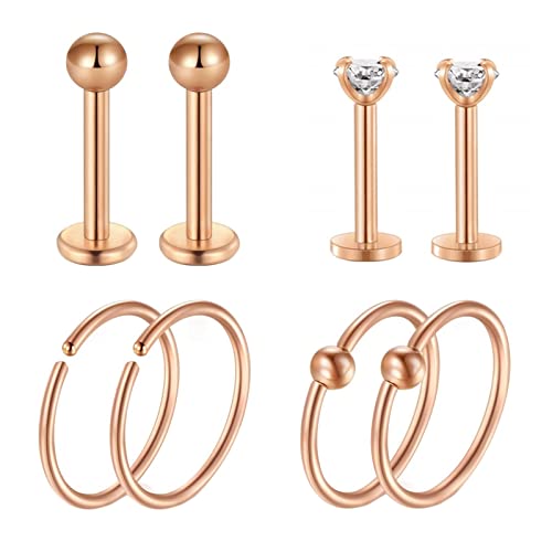 8stk Septum Piercing Aesthetic, 16G Septum Piercing Rosegold Runder und Stabförmiger Zirkonia Körperschmuck für Mädchen 1.2mm von Banemi