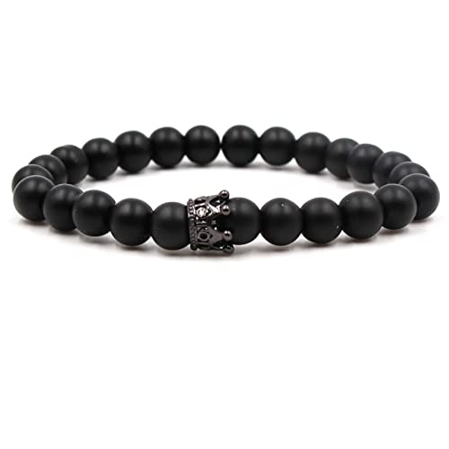 Banemi Armband Perlen Herren, Perlen Armbänder Schwarz Zirkonia Legierung Krone Perlenarmbänder 19cmx8mm von Banemi