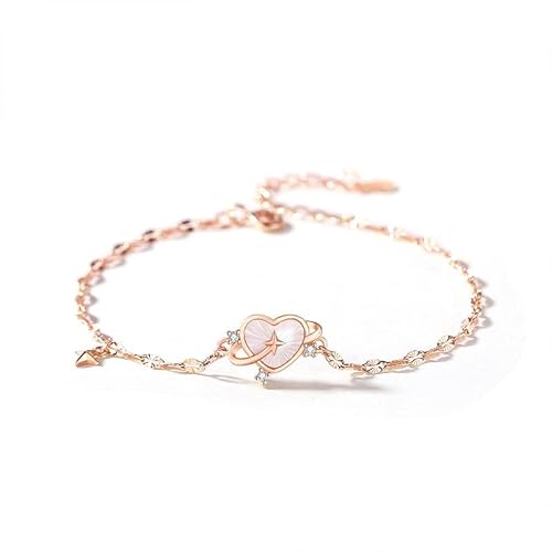 Banemi Armband Damen Silber Herz, Rosegold Vergoldet Personalisiert mit Perlmutt aus Zirkoniasteinen Anhänger Verstellbar Armkette für Frauen 15.5+5cm von Banemi